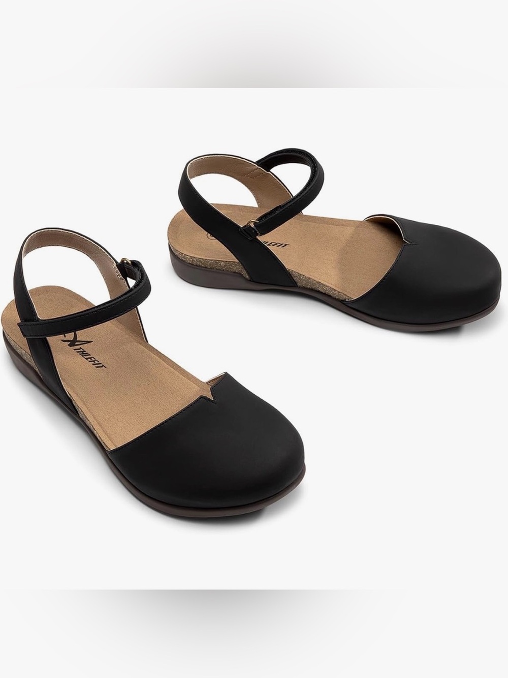 Athlefit Women's Closed Toe Sandals Comfort   Flat Sandals SZ 8.5 Black